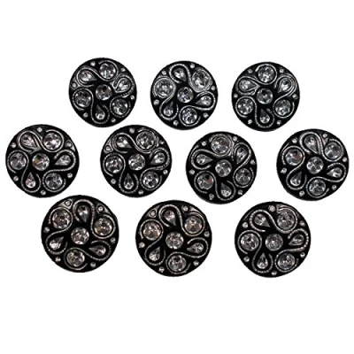 Image of Black Diamante Look Art Deco Style Round Buttons (10, 20mm)