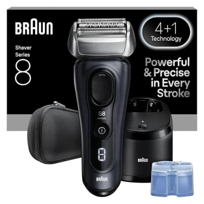 Image of Braun Series 8 Electric Shaver, 4+1 Precision Head &amp; Trimmer, SensoAdapt for any Beard Density, 8663CC, Grey