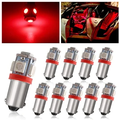 Image of Qasim BA9S T4W LED Red 12V 5050 5SMD 60LM Car Interior Side Marker Dome Map RV License Plate Lights (Pack of 10)