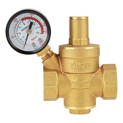 Image of Samfox Pressure Regulator, DN20 Brass Adjustable Water Reducer Relief Valve Regulator with Gauge