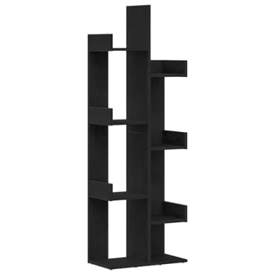 Image of vidaXL Black Oak Bookcase Engineered Wood Shelving Unit 48x25.5x140 cm Modern Bookshelf for Study, Office, Living Room Decor Versatile Storage Rack