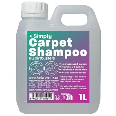 Image of Dirtbusters Simply Carpet Cleaner Shampoo Solution, Powerful 3 In 1 Solution To Clean All Soiling &amp; Neutralise Odour, Urine Stains, Wool Safe (1L)