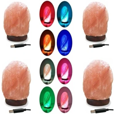 Image of Salt Lamp Natural Himalayan Crystal Multi 7 Colors Changing USB Light Glow Hand Crafted Night for Lighting Pink Mini Home Decoration (Pack of 4)