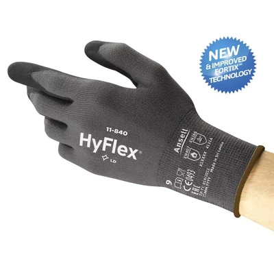 Image of Ansell 11 840 Hyflex Fortix (Vending Packaged) Palm side Coated Black/Grey Gloves Size 9