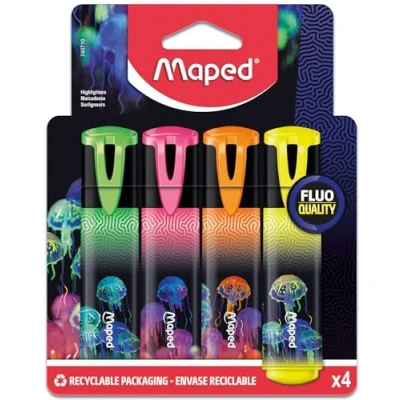 Image of MAPED 4 Deepsea Paradise Highlighters Chisel Tip Pack of Pink, Orange, Yellow, Green