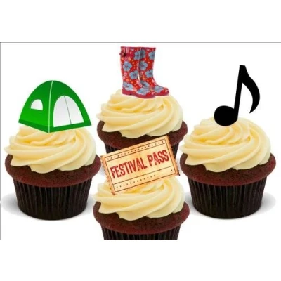 Image of Music Festival Mix 12 Edible Stand Up Premium Wafer Card Cake Toppers Decorations