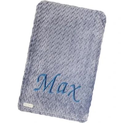 Image of Baby Boy Girl Personalised Blanket Embroidered Name Waffle (Dusky Blue)