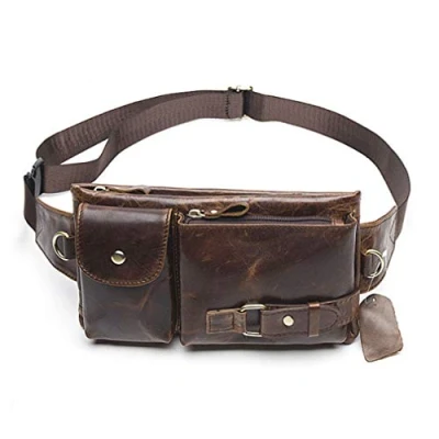 Image of Xieben Vintage Leather Waist Bag Fanny Pack for Men Women Travel Hunting Hiking Climbing Multi Purpose Hip Bum Belt Slim Cell Phone Purse Wallet Pouch Brown