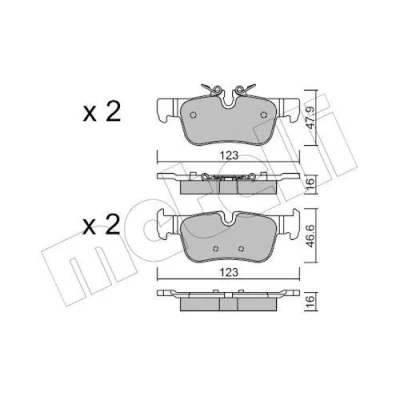 Image of 34201543683, 34206885547, 34216859917, 34216860403 Brake pad set METELLI 22 1038 0 prepared for wear warning indicator BMW: X1, 2 Gran Tourer
