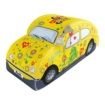 Image of BRISA VW Collection Volkswagen Neoprene Universal Makeup Cosmetics Toiletry Travel Pharmacy Bag in Beetle Design (Flower/Yellow/Small)