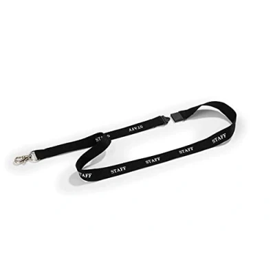 Image of Durable Textile Lanyard Black with &quot;STAFF&quot; Printed Directly Onto SurFace Pack of 10 Includes Safety Release Holds a Variety Badges and Passes