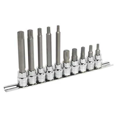Image of Sealey Premier Spline Socket Bit Set 10pc 3/8&quot;Sq Drive