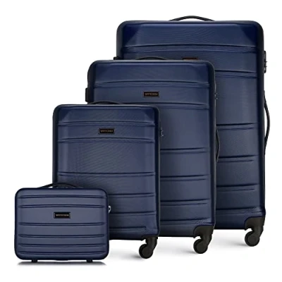 Image of WITTCHEN Travel Suitcase Carry On Cabin Luggage Hardshell Made of ABS with 4 Spinner Wheels Combination Lock Telescopic Handle Globe Line Set suitcases Dark Blue