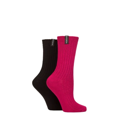 Image of Women&#039;s 2 Pair Glenmuir Light Cushioned Bamboo Boot Socks Maroon / Black UK 4 8