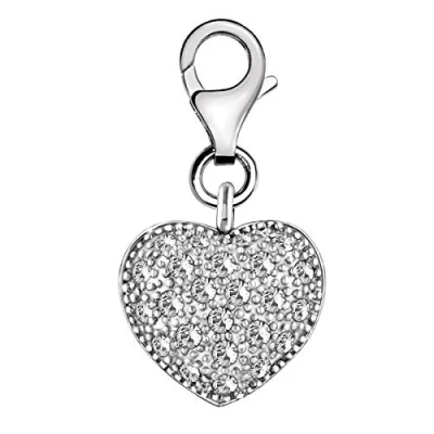 Image of Quiges 3D Heart Clip On Charm Pendant with Cubic Zirconia Silver Plated Women&#039;s Jewellery