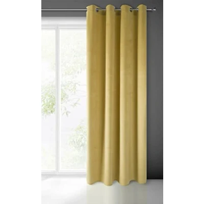 Image of Eurofirany Soft Plain Opaque Velvet Curtain with Eyelets 1 Unit, Fluffy Panel Drape Classic Glamour Elegant Living Room, Bedroom, 215 g/m2, Polyester, Mustard Yellow, W55 x L98