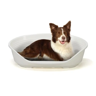 Image of FERPLAST Dog Bed Plastic Large 100% Recycled Washable Basket Breathable &amp; Antislip Siesta Deluxe 84 x 55 h 28,5 CM, XL, WHITE