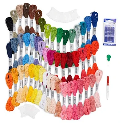 Image of Avenfair Embroidery Threads 50 Skeins per Pack, Multi Color Floss, Cross Stitch Threads, Friendship Bracelet with Free Needles, Floss Bobbins (50 Colors)