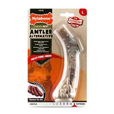 Image of Nylabone Extreme Tough Dog Chew Toy Antler Alternative, Mess Free, Venison Flavour, Large, for Dogs Upto 23 kg