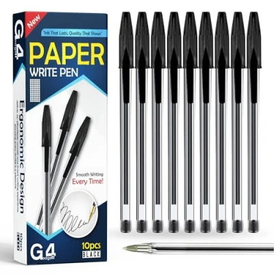 Image of G4GADGET Premium Pack of 10 Black Biro Ballpoint Pens Medium Tip for Fluent, Smooth Writing Professional Quality Home, Office, and School Use Long Lasting Ink Ergonomic Design