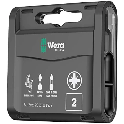 Image of Wera Bit Box 20 BTH PZ2 BiTorsion Long Life Timber bits for drill/drivers, Pozi 2x25mm, 20pc pack, 05057762001