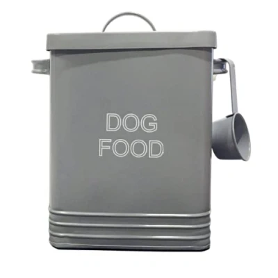 Image of NOBEL Dog Food Storage Tin with Lid Scoop Non Slip Pads Grey