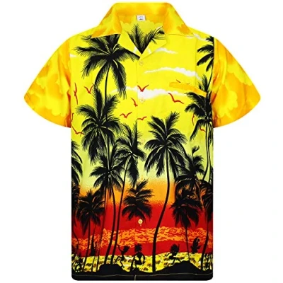 Image of V.H.O. Funky Hawaiian Shirt, Shortsleeve, Beach, Yellow, XXL