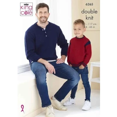 Image of King Cole Kids &amp; Adults Double Knit Knitting Pattern Sweaters Cardigan (6265)