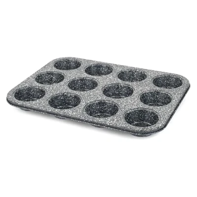 Image of Salter BW070381EU7 Megastone 12 Cup Muffin Pan Large Baking Tray, Cake Tin, Non Stick Coating, PFOA Free, Oven Safe, Long Lasting Bakeware, Strong &amp; Durable Carbon Steel