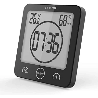 Image of FXxswey LCD Digital Shower Clock, Bathroom Clock Waterproof Timer Temperature Humidity Wall Kitchen Timer(Black)