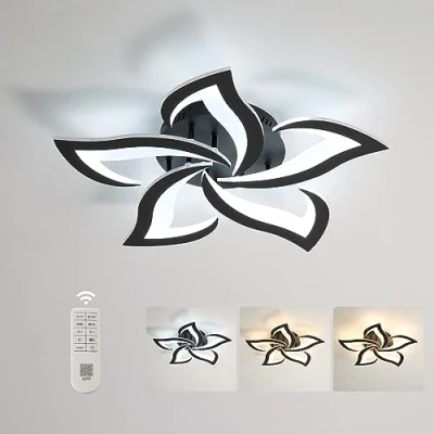 Image of Comely LED Ceiling Light Dimmable, Black Lamp with Remote Control, 40W 4700LM 3000K 6500K Dia 60cm, Acrylic Modern for Bedroom Living Room
