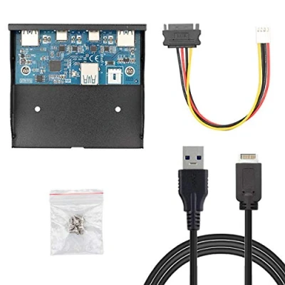 Image of JSER USB 3.1 Front Panel Header 19Pin to C &amp; 3.0 HUB 4 Ports Motherboard Cable Compatible for 3.5&quot; Floppy Bay