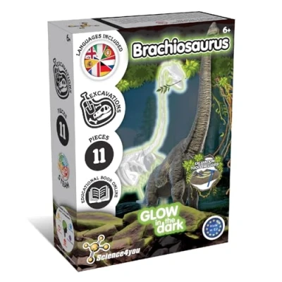 Image of Science4you Brachiosaurus Fossil Digging Kit for Kids Excavate and assemble 11 pieces Dinosaur Fossil, Glow in the dark Excavation Dig Kit, Games, Toys Girls Boys 6+ years old