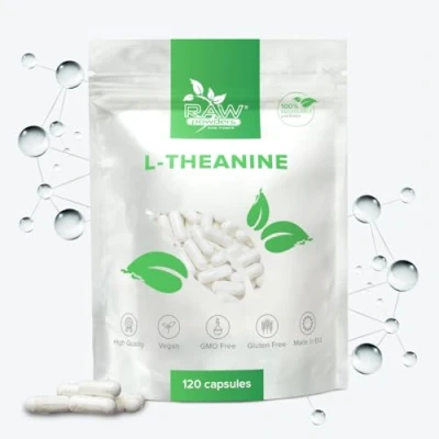 Image of Theanine 200mg 120 Capsules High Strength L Nootropic Supplement for Vegans and Vegetarians Nerve System, Energy Support by Raw Powders
