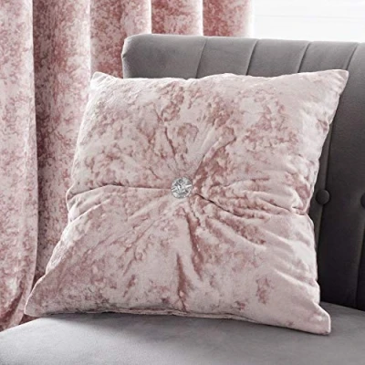 Image of Catherine Lansfield Crushed Velvet Diamante 45x45cm Cushion Blush Pink