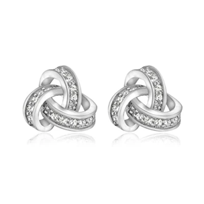 Image of Tuscany Silver Women&#039;s Sterling Rhodium Plated Cubic Zirconia 10mm Knot Earrings