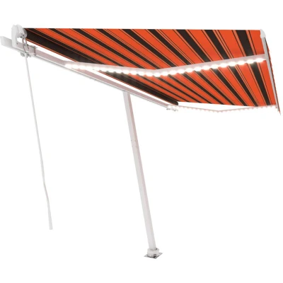 Image of Vidaxl Manual Retractable Awning with led 450x300 cm Orange and Brown