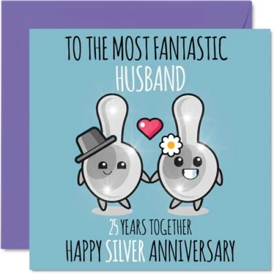 Image of Cute Silver Anniversary Card for Husband 25 Years Together Happy 25th Wedding Cards from Wife, 145mm x Greeting Twenty Fifth Anniversaries