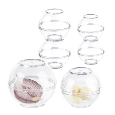 Image of Relaxdays Set of 6, Food Storage Balls, 2 Sizes, Freshness Containers for Onions, Garlic, Odourless Fridge, Transparent, 8 x 9 cm