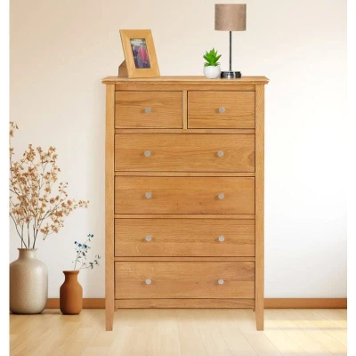 Image of Hallowood Furniture Hereford Oak Chest of Drawers, 6 Large Solid Wooden Dresser, Light 2 Over 4 Drawers for Bedroom, Living Room and Hallway