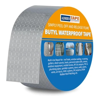 Image of ADHES Butyl Tape Waterproof Aluminum Foil Sealan 50mm x 5m(2inch 5m), for RV Repair, Window, Silicone, Boat and Pipe Sealing, Glass &amp; EDPM Rubber Roof Patching, Silver