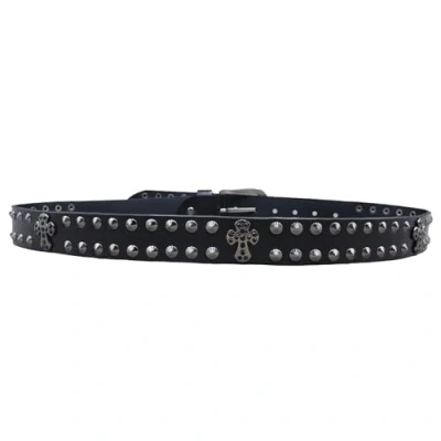 Image of Surrycee Men Women Belt for Jeans Genuine Leather Punk Goth Rock Hip Hop Christian Religious Cross and Circle Studded with Metal Buckle, 3.8cm Wide,Black,125cm(42&quot; 44&quot;)