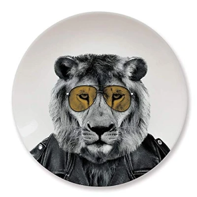 Image of Wild Dining Dinner Plate I Funny 100% Ceramic 9 inch with Goofy Pet Print Novelty Tableware Gift Idea for Students Dishwasher Microwave and Food Safe Lion