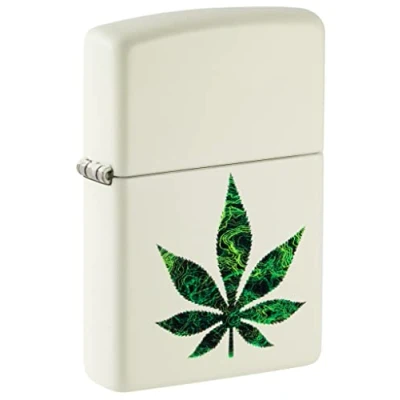Image of Zippo Cannabis Design Glow in The Dark Colour Image Refillable Windproof Lighter Gift Box, Metal, Black Matte, One Size
