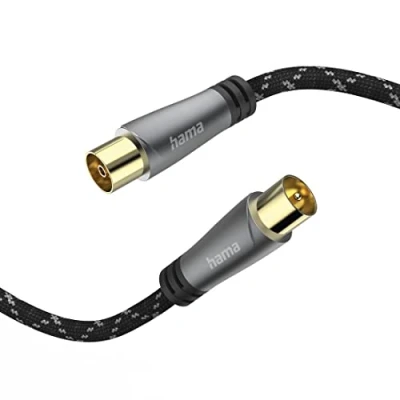 Image of Hama 205073 Aerial Cable, Coaxial Male to Coax Female, Metal, Gold plated, 120 dB, 10.0 metre