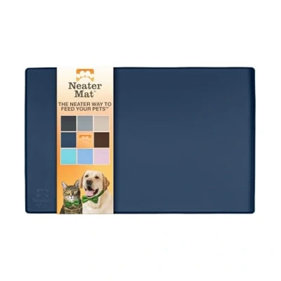 Image of Neater Pet Brands Mat Waterproof Silicone Bowls Protect Floors from Food &amp; Water (19&quot; x 12&quot; Silicone, Dark Blue)