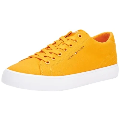 Image of Tommy Hilfiger, Men, Th Hi Vulc Low Canvas, Vulcanized Sneaker, Orange, 6.5