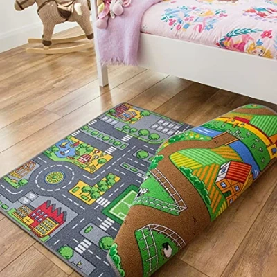 Image of Children’s Double Sided Duo Reversible Activity Play Mat Educational Toy Nursery Room Bedroom City Farm Animal Rug 95cm x 133cm