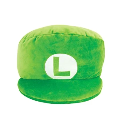 Image of TOMY T12962 Mocchi Green Luigi Hat Plush 40 cm, Nintendo &amp; Mario Merchandise Bedroom Accessories, Super Soft Toy for Boys and Girls, Cushion Suitable from 3 Years, 14.5in x 7.25in
