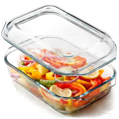 Image of 2.1L Glass Casserole Dish With Lid Bakeware Microwave Lidded Oven Cookware